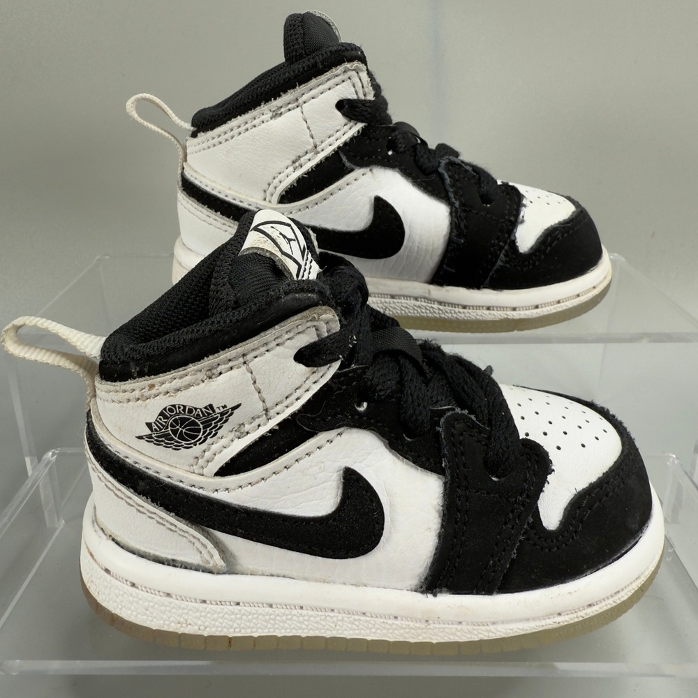 Nike Air Jordan 1 Mid SE‎ TD Diamond Infant Toddler 4 C White Black Lace Panda